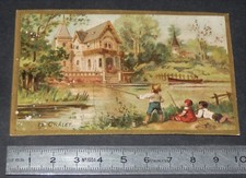 CHROMO 1890-1900 SANS MARQUE JEUX D'ENFANTS LE CHALET PECHE A LA LIGNE