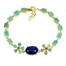 925 Argent Sterling Bracelet Ovale Bleu Saphir 14x10mm Rubis Gemme Bijoux 8