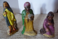 3 ANCIENS SANTONS DE CRECHE DEVINEAU Joseph, berger, Balthasar 7 cm - DECO NOËL