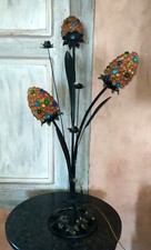 Lampe à poser de salon trois feux Grappe en verre coloré et métal vintage murano