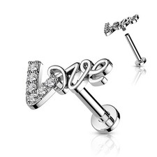 Piercing oreille labret love pavé de strass