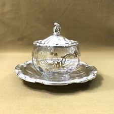 VICTOR SAGLIER pot couvert / sucrier / drageoir métal argenté et cristal émaillé