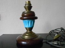 Pied de Lampe d'appoint, Chevet, Porcelaine Bleu, Laiton et Bois TBE