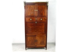 Secrétaire à guillotine Louis XVI acajou marbre estampillé L. Moreau XVIIIè