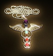°* PENDENTIF CADUCEE D'HERMES LE MESSAGER DES DIEUX  7 CHAKRAS