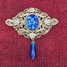 Broche Fin XIXème, Métal Doré, Strass Et Émail