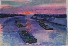 Camille HILAIRE : Hommage à Monet, Soleil Levant - Lithographie originale signée