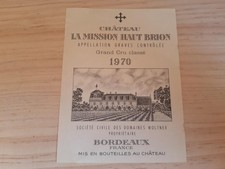 etiquette vin Mission haut brion 1970 75cl format bouteille original wine label