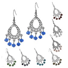 Fashion Dangle Antiqued Silver Filigree Chandelier Earrings Assorted Colors 