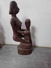 Statue ancienne africaine – couple enlacé – bois sculpté –