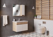 Meuble salle de bain design moderne complet SAVVA avec miroir largeur 65 cm chên