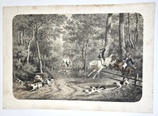 Grande lithographie couleur Chasse : L'HALLALI. D'après Auguste de la Devansaye