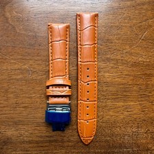 bracelet de montre en cuir cognac façon croco avec boucle déployante 20 mm neuf