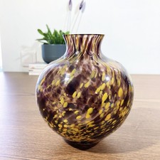 Vase Murano vintage en verre soufflé moucheté - Art verrier italien 1980
