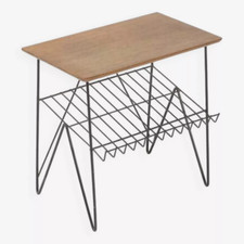 Table basse stringboard vintage teck et fils d'acier Longeur 50cm 1950 Suède