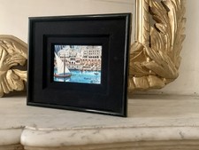 Tableau ancien miniature  huile paysage marine voilier port Marseille signé