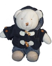 Doudou ours blanc Salopette manteau bleu Nicotoy 30 cm 581/1525