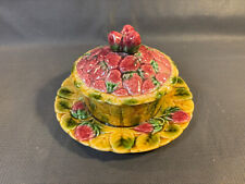 Ancienne boite à couvercle confiturier de table en barbotine Sarreguemines