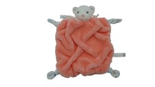 Doudou ours plat Kaloo Plume – 27 cm – Corail motifs