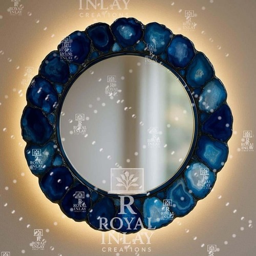 Miroir rond agate bleue - en,