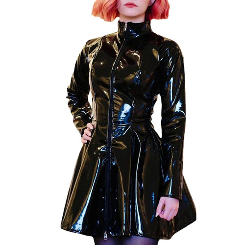 Zipper turtleneck pvc shiny - turtleneck,