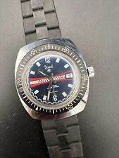 Montre vintage mécanique Manu France Amal sport homme chromée bleu