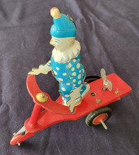 JOUET TOLE MECANIQUE RETRO - 1970 - CLOWN SUR TRICYCLE - JOUET ANCIEN