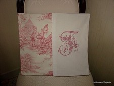 Coussin  toile de Jouy rose