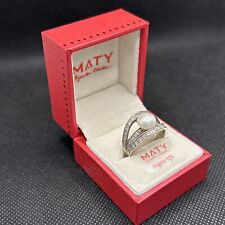 Bague En Argent Massif 925 MATY Jonc Alliance Anneaux Créateur Perle