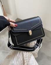 Sac À Main À Bandoulière Noir En Similicuir Clouté Mode Femme Sangle Réglable FR