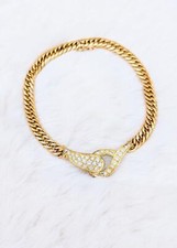 Bracelet or maille gourmette avec un motif pavé dec 34 diamants Or 750 Millième