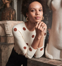 pull SEZANE capsule BOMPARD taille S couleur écu et pois camel 100 % cachemire