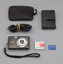 Sony Cybershot DSC-W215 12.1MP Digital Compact Camera Black, Charger, Card, Used