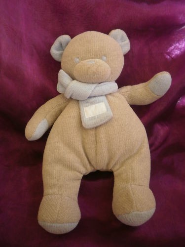 Doudou ours gris echarpe bleu