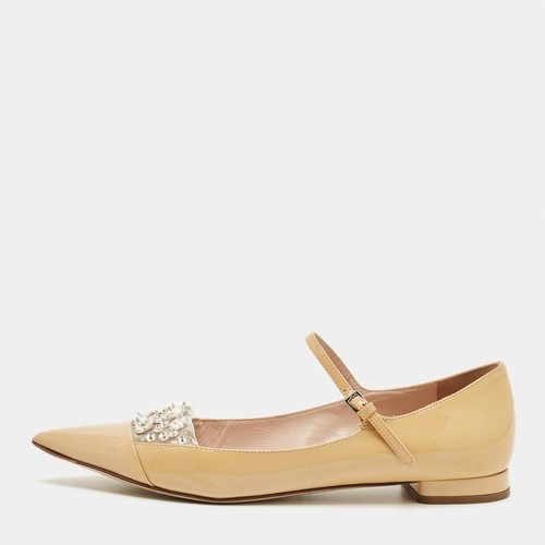 Ballerines cuir verni beige - ballerines, en