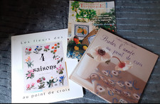 Lot de 2 livres de broderie et un magazine de tapisserie. Point de croix.