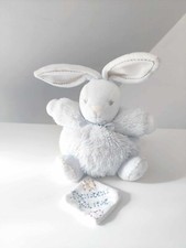 Peluche/Doudou Lapin Boule Bleu Blanc Gris Fourrure Noeud Perle 17cm Kaloo 2013
