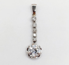 Pendentif antique or blanc 18k diamant taille ancienne 1.30 carat (circa 1900)