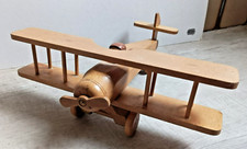 Jeu Jouet bois ancien avion bi plan a hélice + pilote Petit Prince Saint Exupéry