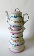 TISANIERE: "BONSOIR" - "BONNE NUIT", PORCELAINE DE PARIS, DECOR POLYCHROME, XIXe
