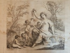 XVIIIe ancienne Gravure 1765 Guercino -  Francesco Bartolozzi  Flora Et 4 Putti
