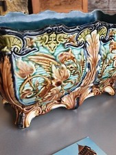 Jardiniere Barbotine Faïence De Nimy Décor Aux Griffons Rare.