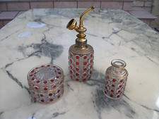 3 PIECES ENSEMBLE TOILETTE CRISTAL TAILLE POINTES DIAMANT-ROUGE-BACCARAT -SIGNE