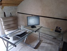 bureau d'angle verre et acier