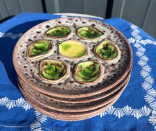 6 assiettes en Faïence, service huîtres& coquillages, barbotine