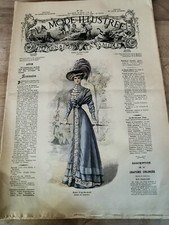 N°22 ANCIENNE REVUE LA MODE ILLUSTRÉE ORIGINALE DE 1908 AVEC PLANCHE PATRONS
