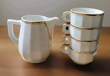 4 Tasses + 1 Crémier Bistrot Style Apilco Blanc Et Or