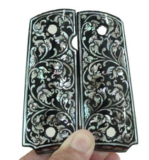 COLT 1911 DEFENDER OFFICIER COMPACT GRIPS KIMBER PEARL FLOWER ART NOIR BEAU...