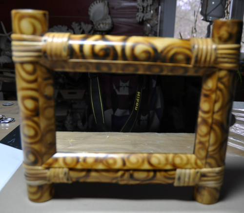 Ancien miroir bambou rotin - miroir,