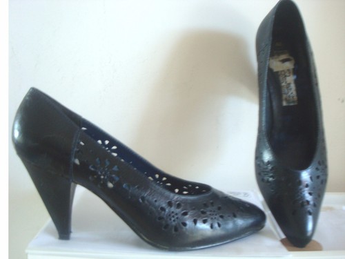 Escarpin cuir bleu - cuir, marine